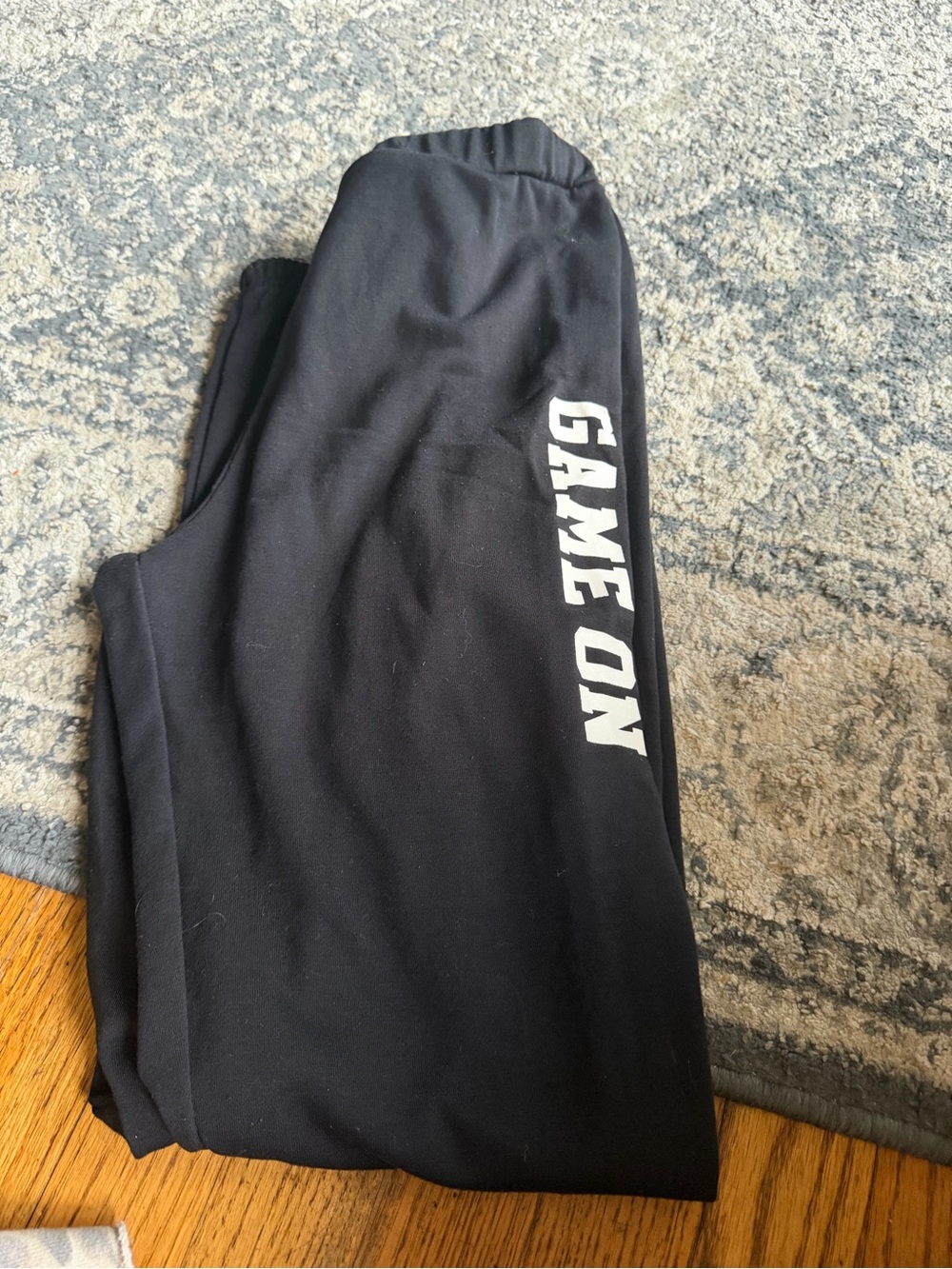 SHEIN Black Sweatpants with White 'GAME ON' Side Print